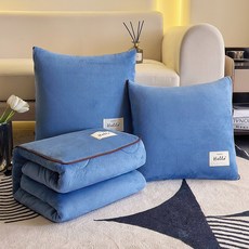 겨울용 기모 안감 두꺼운 크리스탈 벨벳 베개 겸 이불 2-in-1 침실 및 차량용 쿠션, 40*40cm를 펼치면 100*150 ±3cm, 패치워크 스타일 - 짙은 파란색 두꺼운 크리스탈 벨벳