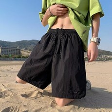 速幹短褲男夏季薄款寬鬆尼龍沙灘五分褲高街男生運動休閒中褲