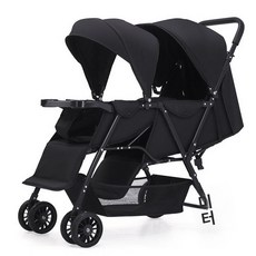 채움다 쌍둥이 유모차 접이식 휴대용 어린이 트윈 유모카, 블랙디럭스