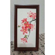 純手繪木棉花寫意國畫 附胡桃木框 尺寸14.7x27.4cm, 參考詳情頁