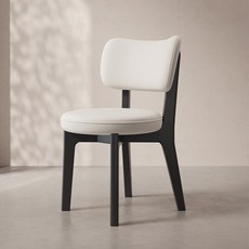 北歐實木奶油風軟包靠背餐椅, 1個, 黑色 白皮