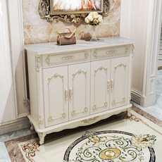 歐式鞋櫃客廳門口鞋櫃白色實木大容量門廳櫃玄關櫃簡約家用儲物櫃, 【歐式復古】純白手工描金,岩板檯面鞋櫃111.99厘米