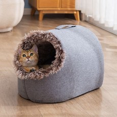 Zeresi 고양이집 강아지집 고양이숨숨집 워머 겨울냥이 쿠션 하우스, 브라운, 1개