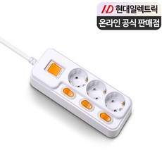 현대일렉트릭 국산 개별스위치 과부하차단 멀티탭 3구 2800W, 1개, 화이트, 1.5m
