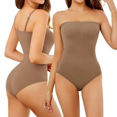SLLIE 여성용 스트랩리스 보정속옷 복부 컨트롤 보정 속옷 심리스 바디수트 바디 셰이퍼 브라운. S 182165