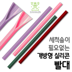 블리스키즈 세척솔이 필요없는 개방형 실리콘 빨대 - 재사용 재활용 씻어쓰는 빨대, 그린, 1개