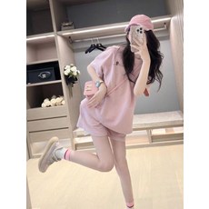 【韓版寬鬆】運動套裝女 短袖T恤 短褲 兩件套 跑步服 健身服 學生夏季 時尚休閒 速乾透氣 情侶款