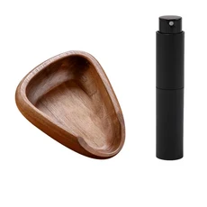 스프레이 병 세트가있는 나무 커피 콩 투약 컵 단단한 측정 분배 접시, 02 Sapele-bottle