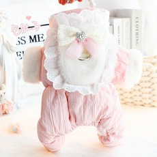 廠家直發狗狗衣服秋冬裝厚款四腿護肚包肚棉衣甜美牽引小型犬泰迪寵物6335 NXB6, 琥珀黃,M號, 1個