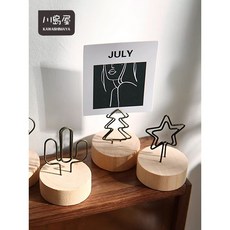 川島屋 復古原木金屬造型留言夾 便條夾 照片立牌 名片座, 1個, 隨機, 隨機