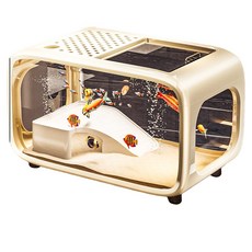 造型圓角透明魚缸，簡約風格桌面魚缸，內置造景生態魚缸, 米色, 1個