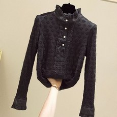 레이스 터틀넥 목폴라 목티 블라우스 스판 반목티