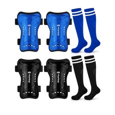 Hryrbay 아동용 축구 정강이 보호대 및 양말 2쌍 세트 유아 패드 보호 장비 만 3-15세 남아 여아용 훈련 또는 월드컵에서 영감을 얻은 게임에 적합 블랙 로열 블, Black, Royal Blue