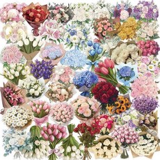 2 50피스 꽃 스크랩북 스티커 키트 부케 PET 투명 방수 세트 저널 물병 휴대폰 노트북 데칼 레진 공예 장식 (부케)