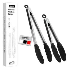 조리용 JIDSPWL 프리미엄 스테인리스 스틸 내열 있는 잡을 12인치 흰색 그립 실리콘 9인치 스크래치 바비큐 세트 뜨거운 강력한 집게 음식을 방지 주방 집게, 9''+12'', Black