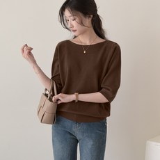 데일리앤 쥬엘 여성 퍼프 5부 반팔 7부 보트넥 입술넥 가을 루즈핏 니트 티셔츠 기본 무지 간절기 데일리 이너 니트티