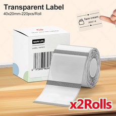 2인치 포켓 미니 열전사 프린터 무선 바코드 라벨 메이커 블루투스 휴대용 접착 사무실 상업, 2Rolls Clear 40x20mm