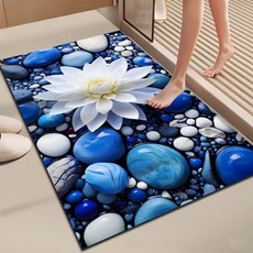 3D착시 규조토 발매트 소프트 물흡수 주방 식기건조 드라잉 매트, 플라워 블루