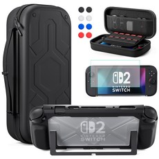Switch OLED 保護殼套裝 便攜包 鋼化膜 搖桿帽, 黑色, 20個, SW2