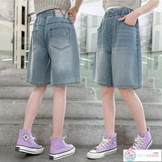 키즈목마 여름 여아 아이스 소재 5부 데님 밴딩 팬츠 초등여아 주니어 쿨링 청 반바지 657