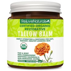 RejuveNATURAL 내추럴s USDA 인증 유기농 쇠고기 탤로우 밤 대형 118.3ml(4온스) 유리병 - 밀랍 및 호호바 오일이 함유된 목초 사육 마감 수지 솔리드, USDA 인증 유기농 쇠고기 탤로우 밤, 대형 118.