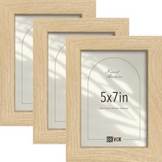 VCK 5x7 Picture Frame 3 Pack - Natural Solid Wood Beige Photo Frame Exclusive Wood Grain Table D