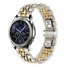 LuA lovel Galaxy Watch 相容 經典五珠金屬錶帶, 銀色 + 金色