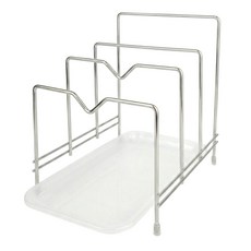 스텐 주방 정리 도마 거치대 냄비 뚜껑 꽂이 + 물받이 트레이 세트, 1개, 실버