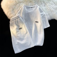 夏季休閒套裝 男款 短袖短褲 冰絲寬鬆運動二件套