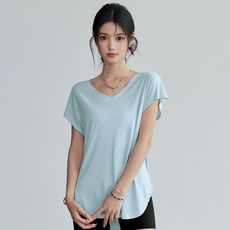여성용 요가복 상의 깊은V넥 루즈핏 반팔 티셔츠 부드러운 얇은 필라테스 헬스 운동탑 SMOPIG YJ0002