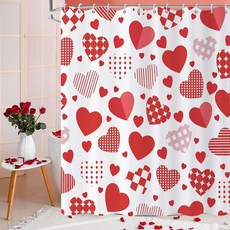 ZCHOMI 발렌타인 데이 샤워 커튼 핑크 레드 스위트 러브 하트 로맨틱 걸리 욕실 커튼 방수 폴리에스터 원단 목욕 커튼 182.9 x 182.9cm(72 x 72인치) 후크