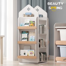 BEAUTY SPRING 兒童旋轉書架 繪本收納置物架, 城堡書櫃藍【全實木、原創】