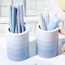 래미리아 예쁜 문구 아이템 그라데이션 컬러 만년달력 펜꽂이, 1개, 블루