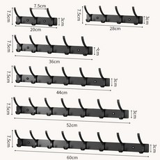 DFMEI 加厚太空鋁衣鉤免打孔門後掛衣架多用壁掛收納掛鉤玄關牆上掛衣鉤, 1個, 黑色:4鉤