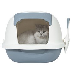오브민 고양이 후드형 화장실 대형 + 모래삽, 그레이, 1개