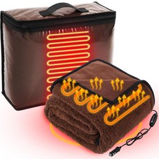 리아크럼 12V 난방 자동차 담요 극한 추위용 58인치 x 43인치 고전력 전기 핫 핑크 3단계 온도 조절 가능 조절식 휴대용 트럭 SUV RV 겨울 눈 여행 담배 라이터, Brown