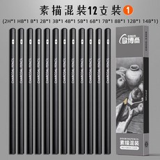 大城 素描鉛筆 無毒石墨筆芯 2b4b6b8b軟中硬炭筆 特濃12b14b 初學者美術繪畫鉛筆, 1個, 【12支】素描套装-1