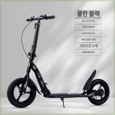 수동킥보드 두발 출퇴근용 20대 직장인 성인용 접이식, 블랙+일체형 타이어 폼프, 1개