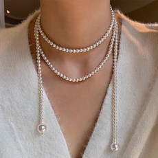 티큐 파티 행사 공연 무대 심플 롱 진주 스카프 목걸이 A1858