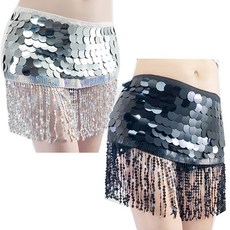 라인댄스복 반짝이 하의 장식 랩 스커트 밸리댄스 힙스카프