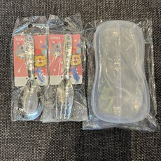KOM兒童316不鏽鋼餐具便攜組 短柄 幼兒園 可愛卡通 3-7歲適用 316獅子叉匙+透明盒 叉, 1個, 湯匙, 叉