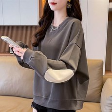SAHINER 봄가을 여성 오버핏 라운드넥 맨투맨 루즈핏 스웨트셔츠 데일리룩 AWY66