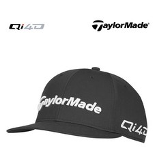 테일러메이드 TM26 투어 플랫빌 스냅백 골프모자 Qi4D로고, 1개, 블랙