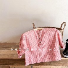兒童春裝韓版麻棉格紋襯衫