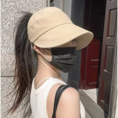 鏤空透氣漁夫帽 防曬遮臉防紫外線, 三片露絲-（卡其）