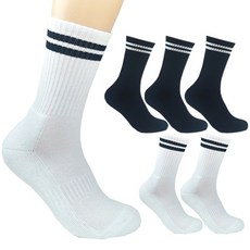 더베이직 남성용 두꺼운 이중쿠션 두줄 스포츠 장목 양말 6켤레, 화이트+블랙, 6개