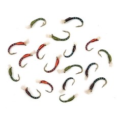 Feeder Creek 플라이 피싱 3D 유리 크로노미드 모음 송어 및 기타 민물 물고기용 - 올리브 레드 블랙 파리 18마리 사이즈 10 12 14113402, Feeder Creek 플라이 피싱 3D 유리 크로노미