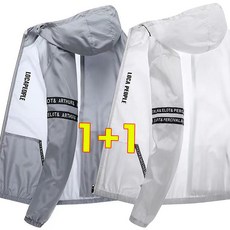 1+1 남성 아이스 자외선차단 바람막이 점퍼 루즈핏 후드집업 자켓 냉감 가디건 트레이닝복 낚시복