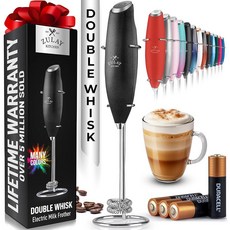 Zulay Kitchen AA 듀라셀 배터리 4개가 있는 강력한 우유 거품기 지팡이 - 초고속 휴대용 음료 믹서 - 커피 라떼 카푸치노 말차 및 크리머용 전기 거품기 폼, Metallic Black