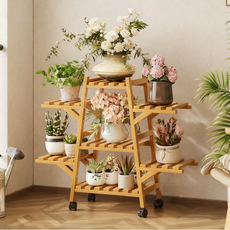 베란다화분정리대 이동식 대나무 화분선반대, 7단, A형 휠 달린